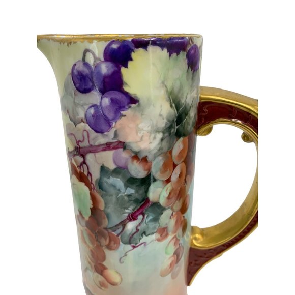 Limoges WG Tankard Pitcher Vase Hand Paint Grapes France 15" Gold Pink 6564 - Picture 3 of 10
